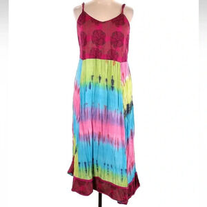 Seventh Avenue Cotton Boho Rainbow Tie Dye Maxi Dress Women’s Plus Size 1X